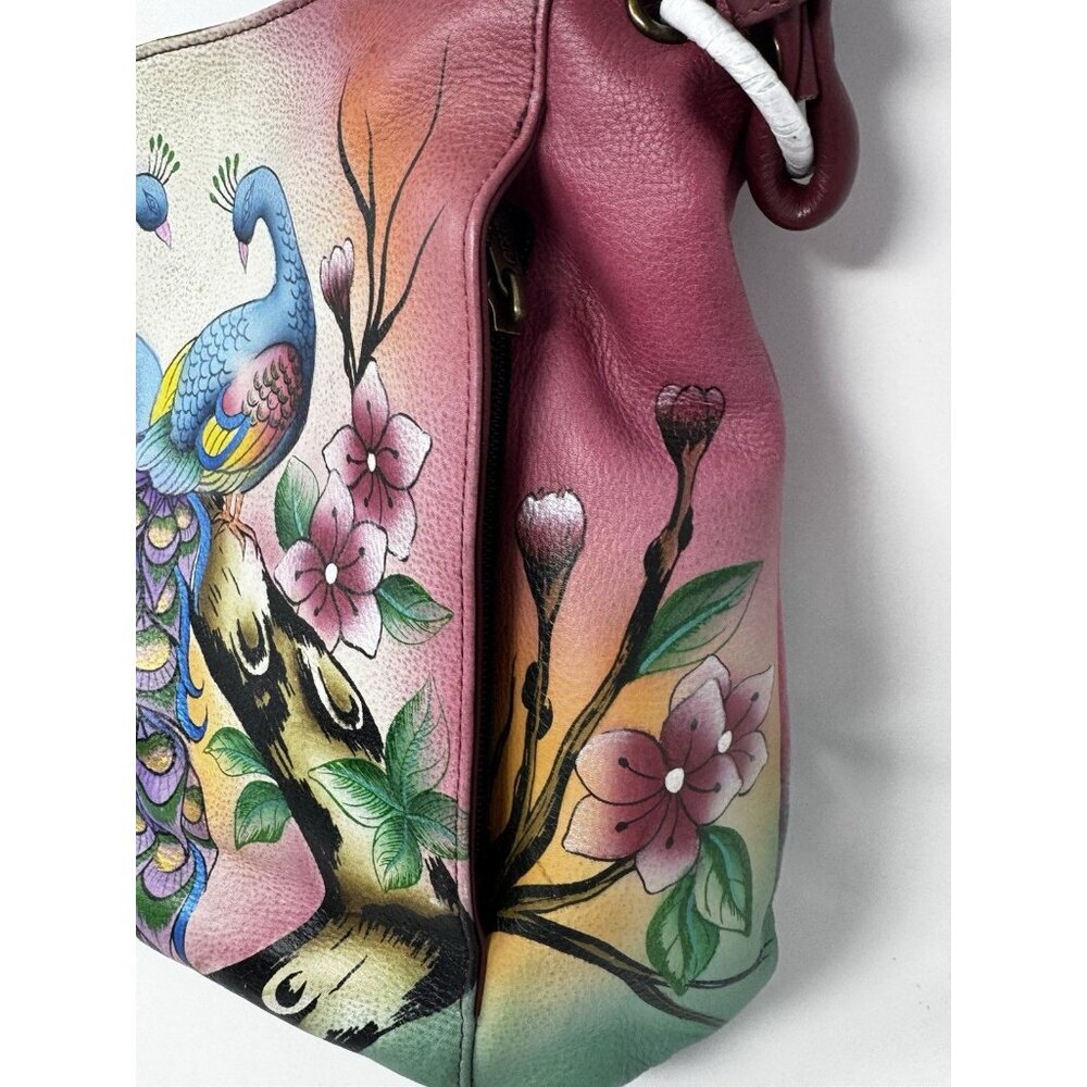Anuschka hand-painted genuine leather hobo Peacock - Picture 7 of 16
